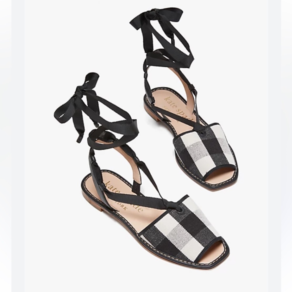 Kate Spade Coastal Cottagecore Maggie Square Toe Checkered Sandals, Size 7B
